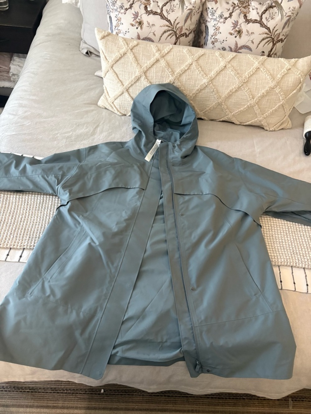 Lululemon Mid-Length Light Blue Hooded Rain Coat